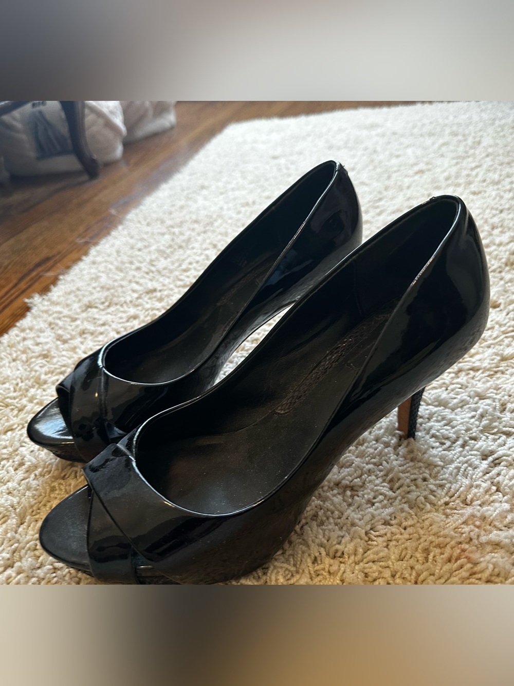 White House Black Market Black Patent Peep-Toe Heels